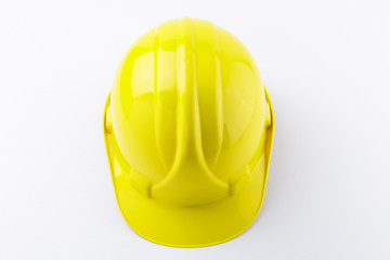 Yellow Hard Hat Flat Lay Centered on White Background