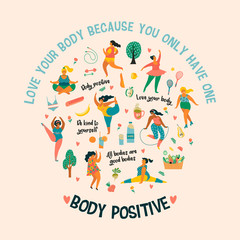 Body positive. Happy plus size girls and active healthy lifestyle.