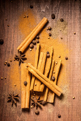 Spices on a wooden board