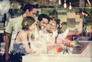 Diverse friends together in the restaurant