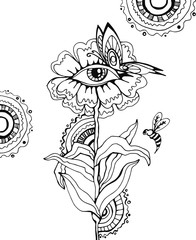  illustration with flower, stylized flower-eye