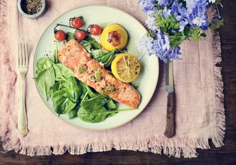 Grilled salmon food photography recipe idea