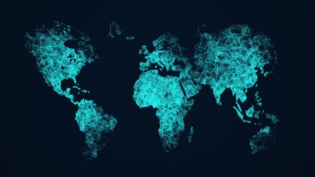 Abstract background of world map with particles and plexus