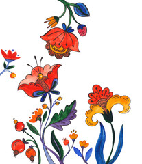 watercolor flowers, Botanical illustration with stylized flowers