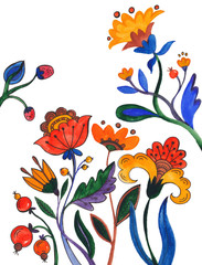 watercolor flowers, Botanical illustration with stylized flowers