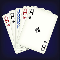 Five of a Kind - Aces and Joker - playing cards vector illustration