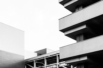 Black and white shot of Parking garage