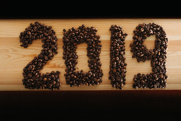 Numbers 2019, new year with coffee.