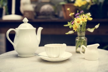 Obraz na płótnie Canvas A white porcelain tea set