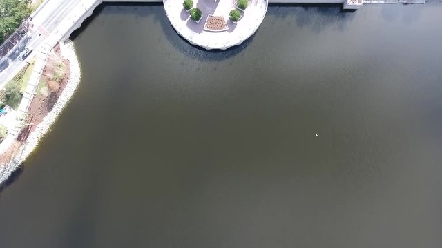 This is a birds eye view of a park plaza in a residential area.