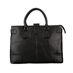 Black bag of matte leather with glitter, isolated on white background