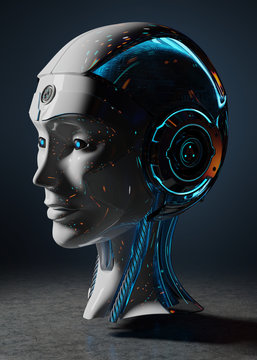 Cyborg head artificial intelligence 3D rendering