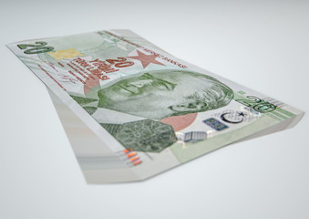 A mixture of Turkish Lira Currency, 3D Illustration on a white background.