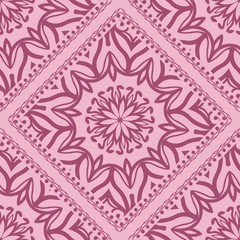 Template Print for Fabric. Pattern of Mandala with Border. Vector illustration. Seamless. For Print Bandana, fashion design