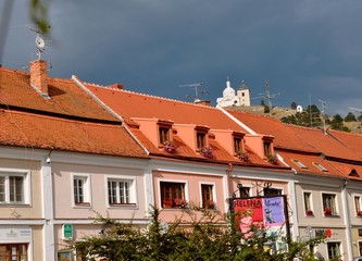 The pre-threat sky and the roofs of old houses, Mikulov, Moravia, Czech Republic, summer 2018.