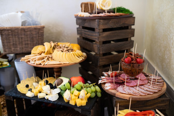 Snack for alcoholic beverages on the buffet table