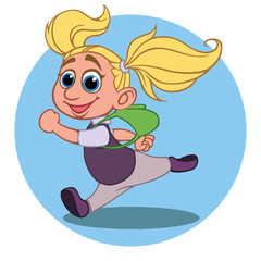 a cartoon girl with a backpack