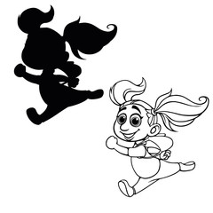a cartoon girl with a backpack outline