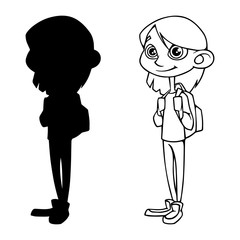 a cartoon girl with a backpack outline