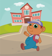boy with a backpack on the background of the school. vector