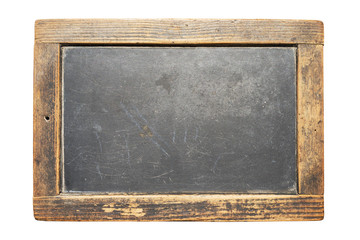 Chalkboard in rustic wooden frame isolated on white background