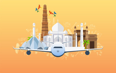 Travel to India. Indian Hand drawn doodles on background. Vector illustration.