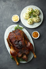 Fried duck with potato dumplings