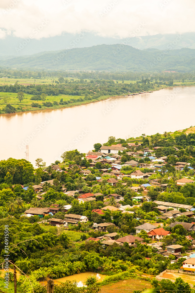 Canvas Prints Top view of Mekong river at Chiang Saen city