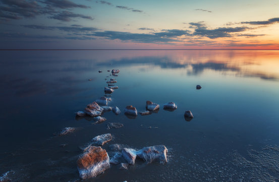 Beautiful sunset on Lake Elton, Russia