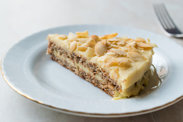 Slice of Swedish Almond Cake served with Plate.