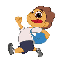 vector person. a joyful boy with a rucksack hurrying somewhere