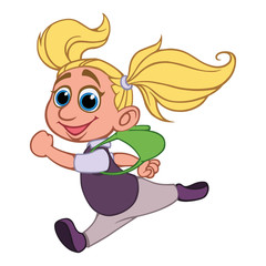 vector person. A happy girl, a student hurrying somewhere with a backpack behind her back