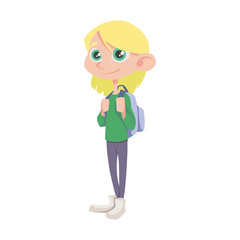 vector person. schoolgirl in jeans with a backpack