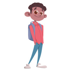 vector person. pupil in a shirt and with a backpack