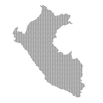 Peru map country abstract silhouette of wavy black repeating lines. Contour of sinusoid curve. Vector illustration.