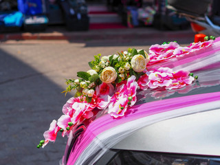 bridal car decorated with flowers in turkey