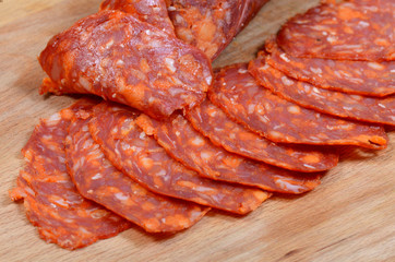 Fried bacon slices, closeup