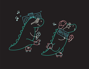 Naklejka premium Dinozaury na rolkach