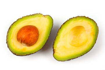 Avocado bright and juicy shot close-up on a white background