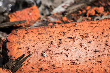 Debris red used bricks and boards is close