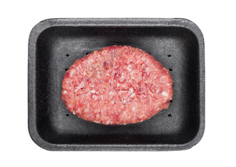 Raw fresh beef venison steak in plastic tray