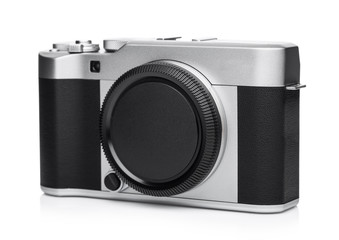 Fototapeta premium Digital DSLR photo camera with black leather grip