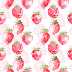 Watercolor seamless pattern with strawberry.