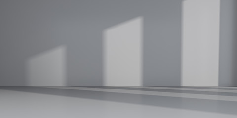 Abstract of empty room space with sun light cast the window shadow on the wall and floor,Perspective of minimal design architecture.3d render	