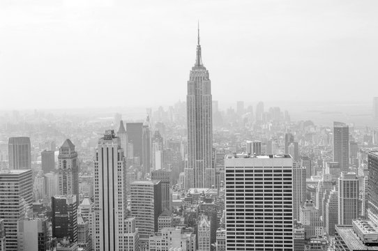 Sepia-colored view of midtown and downtown Manhattan from above © Natalia Bratslavsky