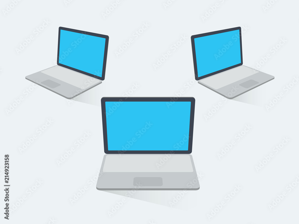 Wall mural 3d flat laptops with blank screens and transparent shadows, isolated on light background. easy to us