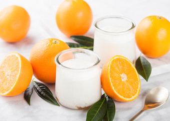 Fresh cream dessert yogurt with raw oranges