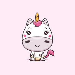 Cute kawaii unicorn baby vector illustration
