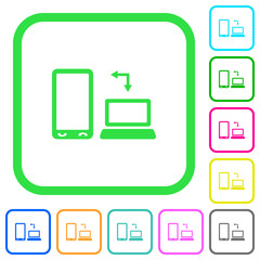 Syncronize mobile with computer vivid colored flat icons