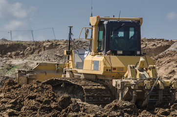 Fototapeta premium BULLDOZER - Machine on the express road construction site